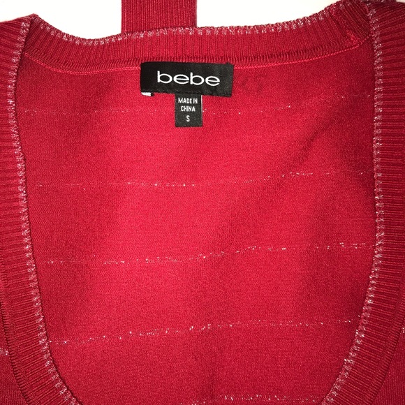 BEBE Metallic Ruby Red Crystal Button DownCardigan - Picture 16 of 16